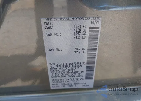 2025 Nissan Altima S Fwd z USA, uszkodzony, nr VIN 1N4BL4BV7SN333078